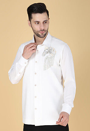 Hand Embroidered Polyester Shirt in White