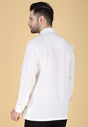 Hand Embroidered Polyester Shirt in White