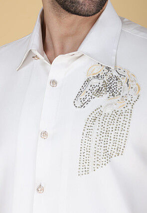 Hand Embroidered Polyester Shirt in White