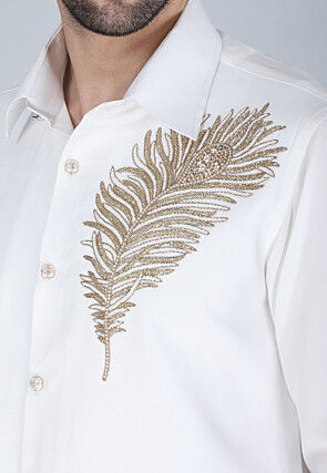Hand Embroidered Polyester Shirt in White