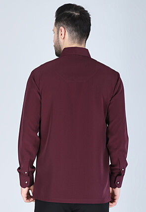 Hand Embroidered Polyester Shirt in Wine
