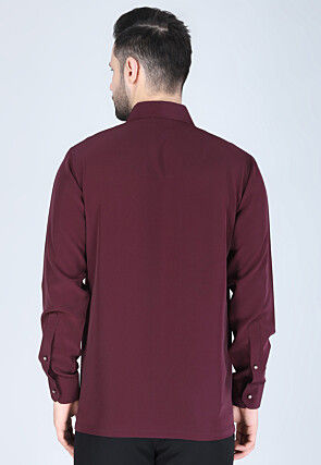 Hand Embroidered Polyester Shirt in Wine