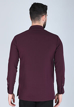 Hand Embroidered Polyester Short Kurta in Violet