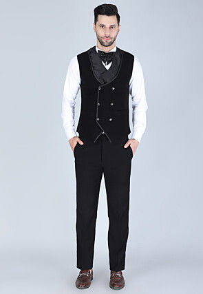 Hand Embroidered Polyester Tuxedo in Black
