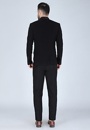 Hand Embroidered Polyester Tuxedo in Black