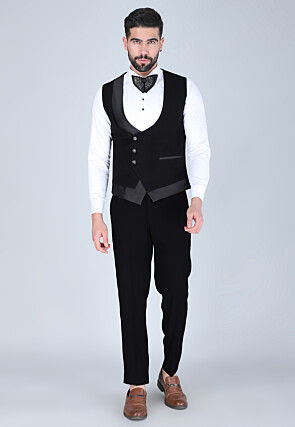 Hand Embroidered Polyester Tuxedo in Black