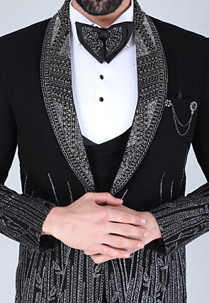 Hand Embroidered Polyester Tuxedo in Black