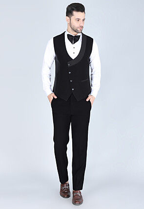 Hand Embroidered Polyester Tuxedo in Black