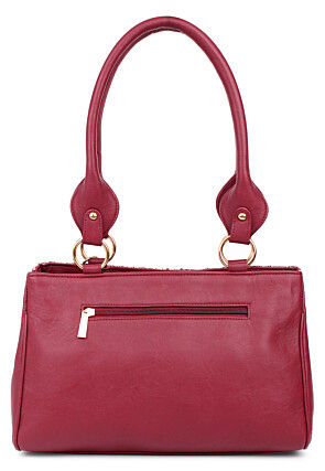 Hand Embroidered PU Hand Bag in Multicolor and Maroon