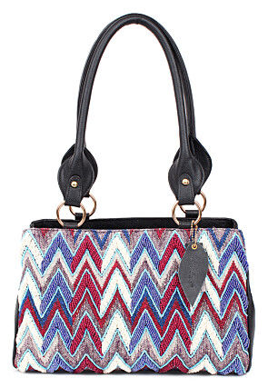 Hand Embroidered PU Hand Bag in Multicolor