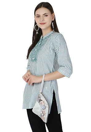 Hand Embroidered PU Wristlet in Grey