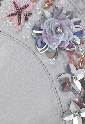 Hand Embroidered PU Wristlet in Grey