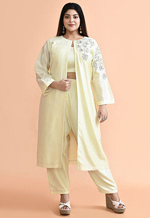 Hand Embroidered Pure Chanderi Silk Pakistani Suit in Cream