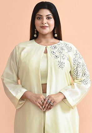 Hand Embroidered Pure Chanderi Silk Pakistani Suit in Cream