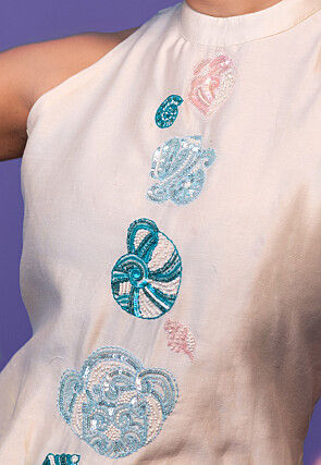 Hand Embroidered Pure Chanderi Silk Pakistani Suit in Off White