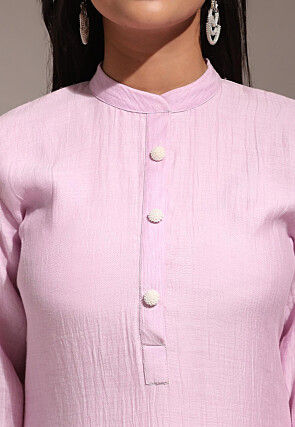 Hand Embroidered Pure Chanderi Silk Straight Kurta Set in Light Purple