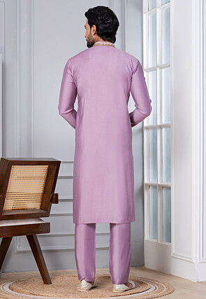 Hand Embroidered Pure Cotton Kurta Set in Light Purple
