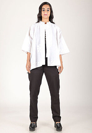 Hand Embroidered Pure Cotton Top Set in Black