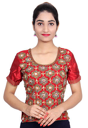 Hand Embroidered Pure Crepe Top in Maroon