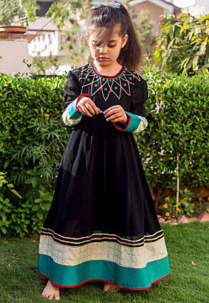 Hand Embroidered Pure Georgette Gown in Black