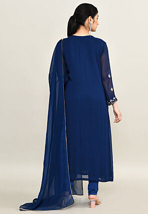 Hand Embroidered Pure Georgette Pakistani Suit in Navy Blue
