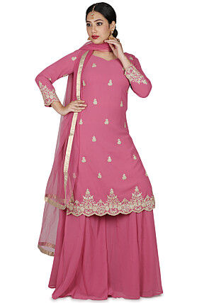 Hand Embroidered Pure Georgette Pakistani Suit in Pink