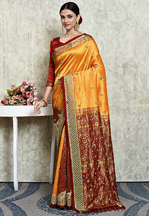 Bridal Saree In Pure Satin Fabric With Heavy Zardosi Work And Heavy Bl –  Vidhaata's Selection