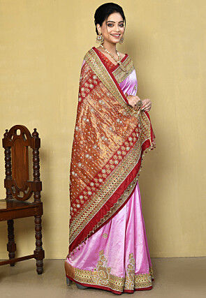 Hand Embroidered Pure Kanchipuram Silk Saree in Light Purple