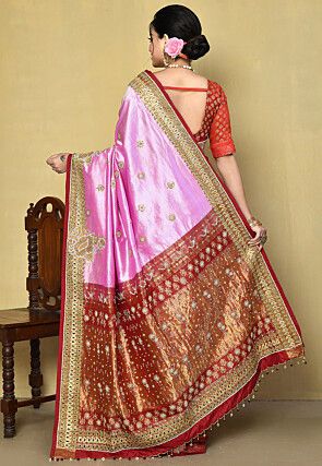 Hand Embroidered Pure Kanchipuram Silk Saree in Light Purple