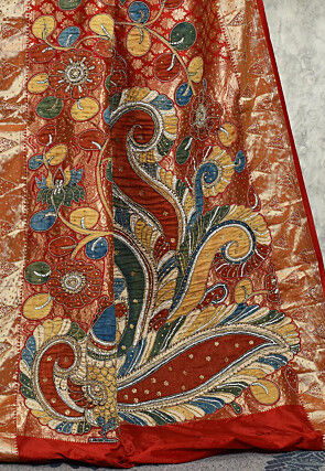 Hand Embroidered Kanchipuram Silk Saree in Maroon