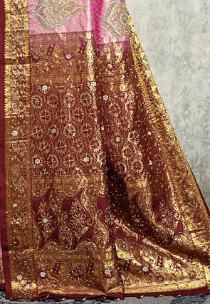 Hand Embroidered Pure Kanchipuram Silk Saree in Pink