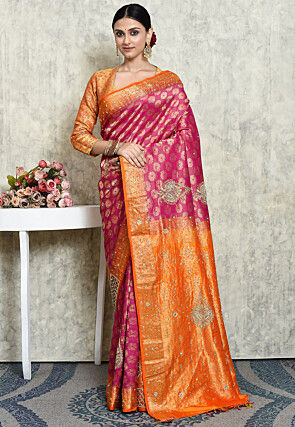 Hand Embroidered Pure Kanchipuram Silk Saree in Pink