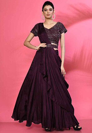 Yellow & Orange Saree Style Indo Western Gown Designer Couture 168GW03