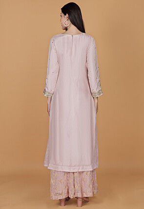 Hand Embroidered Pure Silk Pakistani Suit in Baby Pink
