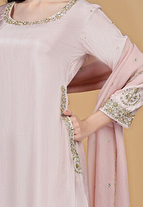 Hand Embroidered Pure Silk Pakistani Suit in Baby Pink