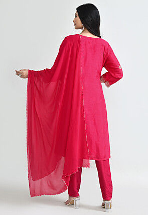 Hand Embroidered Pure Silk Pakistani Suit in Fuchsia