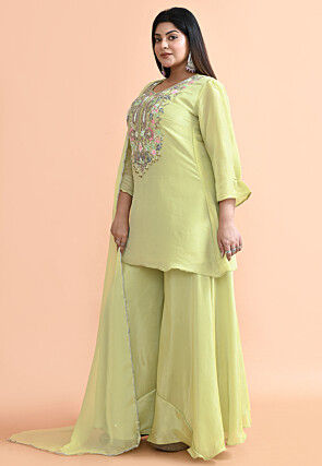 Hand Embroidered Pure Tissue Silk Pakistani Suit in Light Green