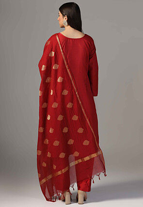Hand Embroidered Raw Silk Pakistani Suit in Maroon