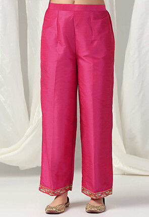 Hand Embroidered Raw Silk Pakistani Suit in Pink