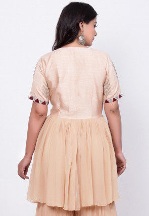 Hand Embroidered Raw Silk Tunic Sharara Set in Off White