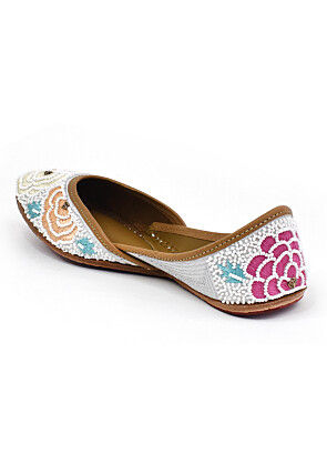 Hand Embroidered Raw Silk Women Jutti in Multicolor