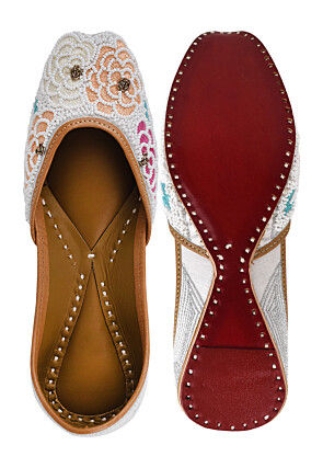 Hand Embroidered Raw Silk Women Jutti in Multicolor