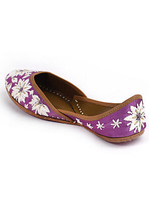Hand Embroidered Raw Silk Women Jutti in Purple
