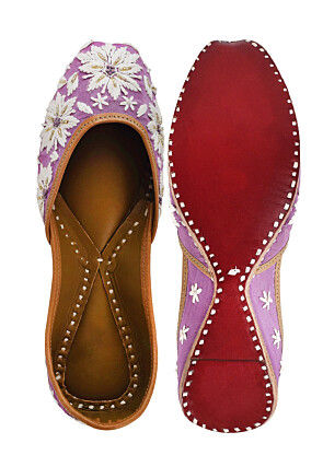 Hand Embroidered Raw Silk Women Jutti in Purple