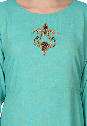 Hand Embroidered Rayon Gown in Sea Green