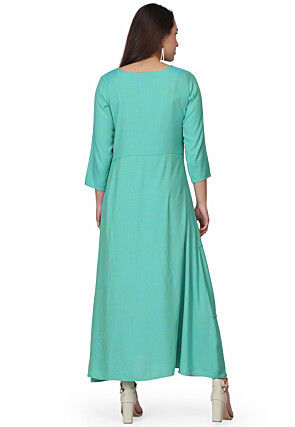 Hand Embroidered Rayon Gown in Sea Green