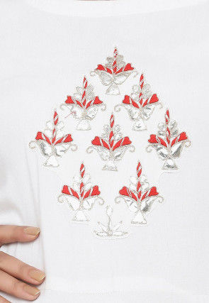 Hand Embroidered Rayon Gown in Shaded White and Red