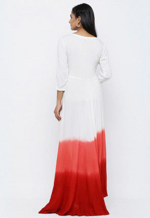 Hand Embroidered Rayon Gown in Shaded White and Red