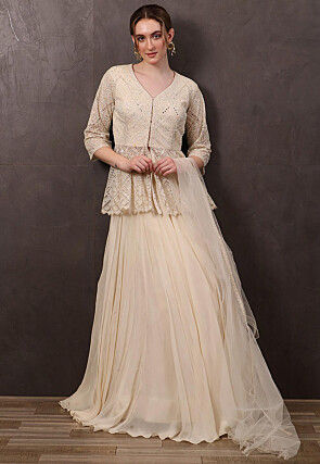Beige Foil Multicolour Lehenga Set