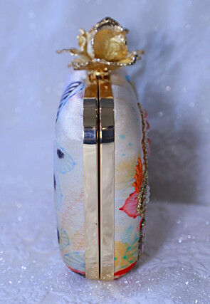 Hand Embroidered Satin Clutch Bag in Multicolor